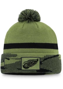 Detroit Red Wings Green Military Appreciation Cuff Pom Mens Knit Hat
