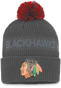 Chicago Blackhawks Charcoal 2022 Authentic Pro Home Ice Cuffed Pom Mens Knit Hat