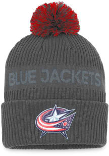 Columbus Blue Jackets Charcoal 2022 Authentic Pro Home Ice Cuffed Pom Mens Knit Hat