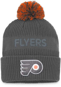 Philadelphia Flyers Charcoal 2022 Authentic Pro Home Ice Cuffed Pom Mens Knit Hat