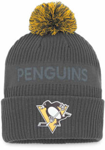 Pittsburgh Penguins Charcoal 2022 Authentic Pro Home Ice Cuffed Pom Mens Knit Hat