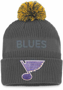 St Louis Blues Charcoal 2022 Authentic Pro Home Ice Cuffed Pom Mens Knit Hat