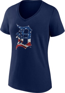 Detroit Tigers Womens Navy Blue Stars and Stripes Short Sleeve T-Shirt