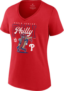 Philadelphia Phillies Womens Red 2022 World Series Part Hometown Short Sleeve T-Shirt