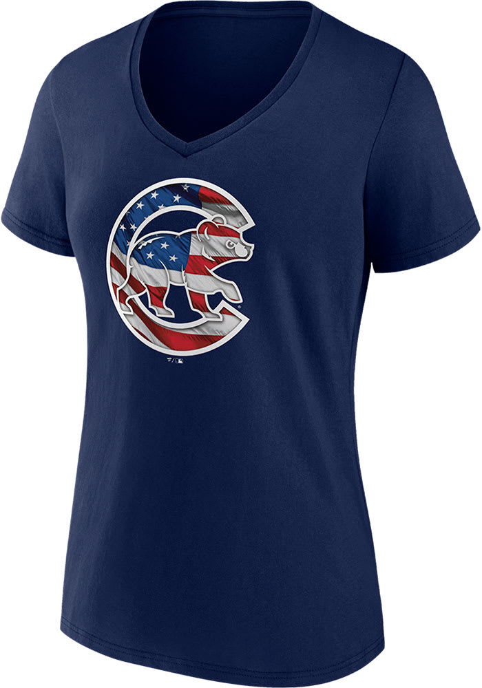 Chicago Cubs Womens Navy Blue Stars and Stripes Short Sleeve T-Shirt