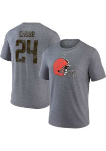 Nick Chubb Cleveland Browns Grey Heritage Short Sleeve Fashion Player T Shirt