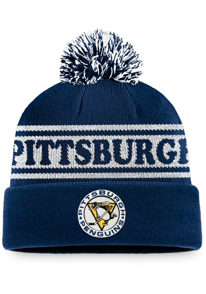 Pittsburgh Penguins Navy Blue Retro Sport Resort Cuff Pom Mens Knit Hat