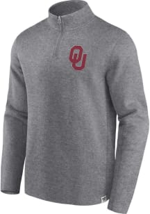 Oklahoma Sooners Mens Grey Heritage Fleece Vintage Long Sleeve 1/4 Zip Pullover