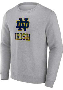 Notre Dame Fighting Irish Mens Grey Primary Logo Long Sleeve Crew Sweatshirt