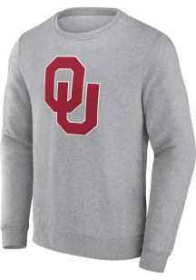 Oklahoma Sooners Mens Grey Primary Logo Long Sleeve Crew Sweatshirt