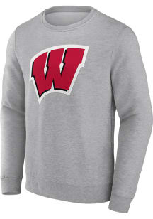 Wisconsin Badgers Mens Grey Primary Logo Long Sleeve Crew Sweatshirt