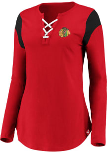 Chicago Blackhawks Womens Red Lace Up LS Tee