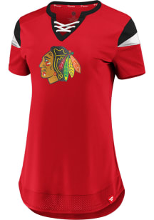 Chicago Blackhawks Womens Red Lace Up Short Sleeve T-Shirt