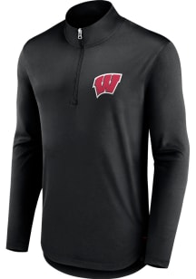 Wisconsin Badgers Mens Black Poly Fanwear Long Sleeve 1/4 Zip Pullover