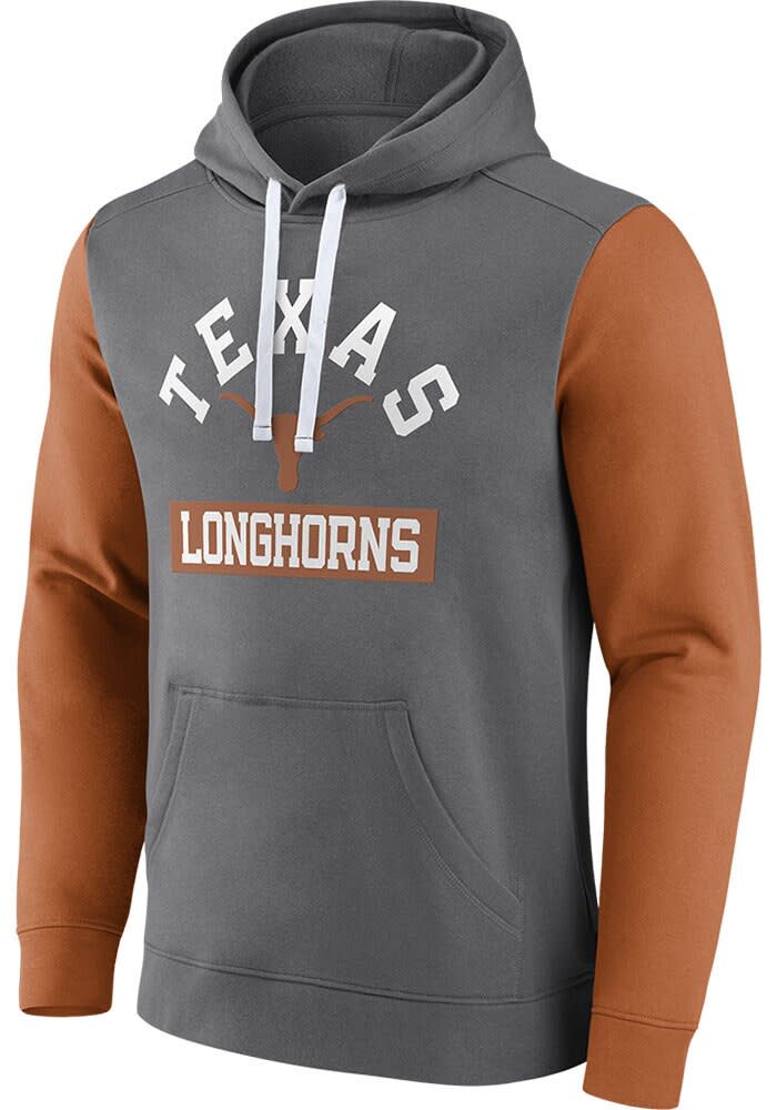 Texas Longhorns Mens GREY Colorblock Fleece Hoodie - 17289000