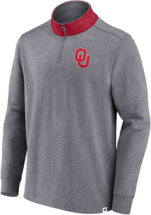 Oklahoma Sooners Mens Grey True Classics Cotton Fleece Long Sleeve 1/4 Zip Pullover