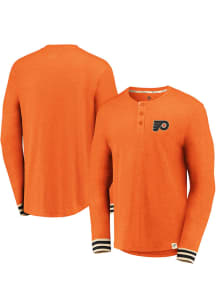 Philadelphia Flyers Orange True Classics Heathered Henley Long Sleeve Fashion T Shirt