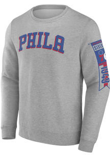 Philadelphia 76ers Mens Grey Fleece Arch Name Long Sleeve Crew Sweatshirt