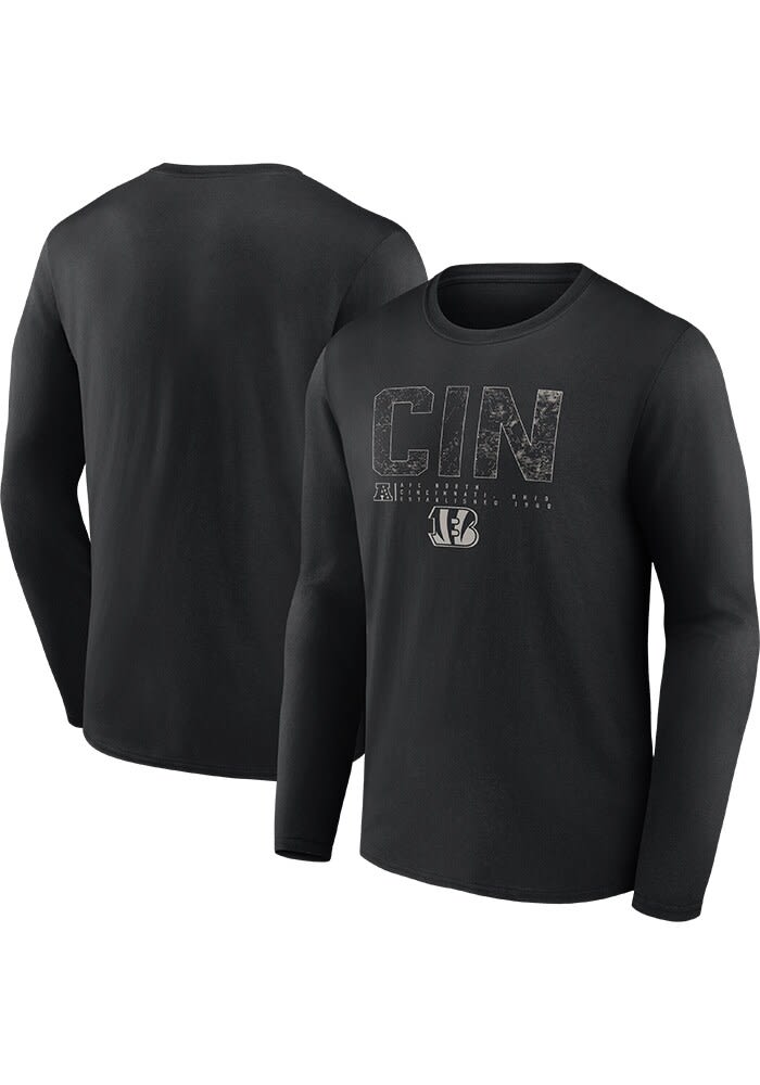 Cincinnati Bengals Black Blackout Shadow Tricode Long Sleeve T Shirt