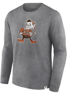 Cleveland Browns Charcoal Heritage Washed Primary Logo Long Sleeve Fashion T Shirt