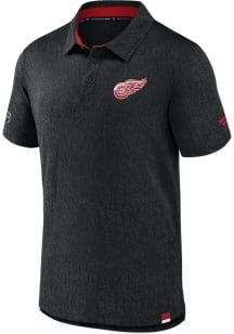 Detroit Red Wings Mens Black AUTHENTIC PRO JACQUARD Short Sleeve Polo