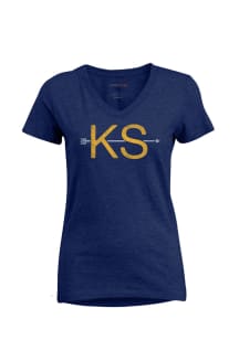 Kansas Womens Navy Blue Arrow Initials Short Sleeve T Shirt