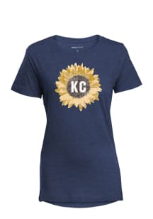 Kansas City Womens Navy Blue Sunflower Initials Short Sleeve T Shirt