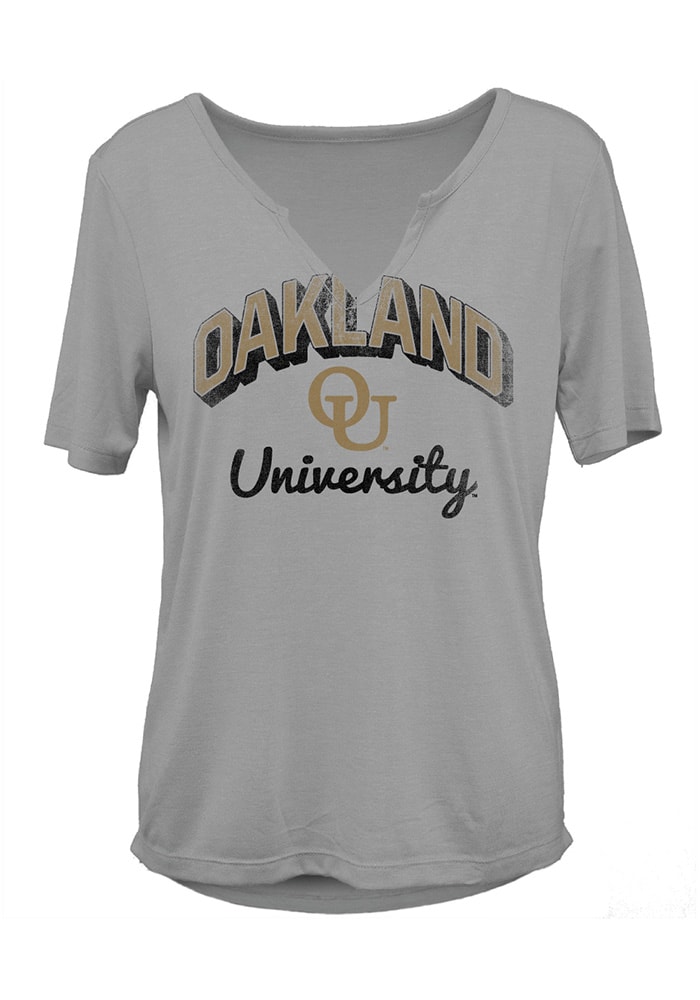 Oakland University Golden Grizzlies Womens Grey Dream Girl V-Notch Short Sleeve T-Shirt