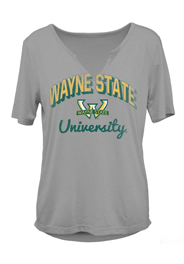 Wayne State Warriors Womens Grey Dream Girl V-Notch Short Sleeve T-Shirt