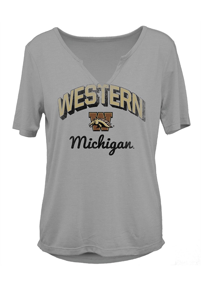 Camp David Western Michigan Broncos Women's Grey Dream Girl V-Notch Short Sleeve T-Shirt, Grey, 50% Cotton / 50% Viscose, Size S, Rally House