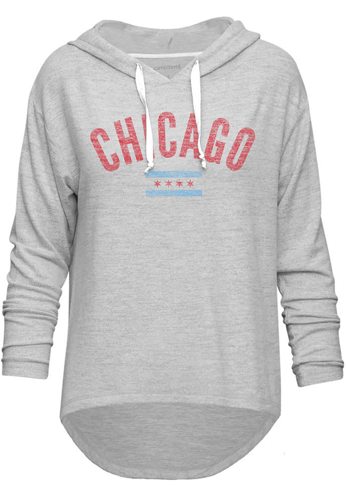 Chicago Women's Grey Flag Long Sleeve Light Weight Hood