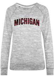 Michigan Womens Grey Buffalo Plaid Long Sleeve Crew Sweatshirt
