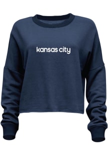 Kansas City Womens Navy Long Sleeve Cropped Crew Sweatshirt