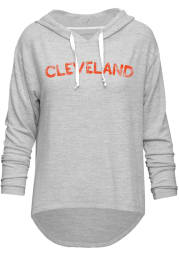 Cleveland Womens Grey Distressed Wordmark Long Sleeve Light Weight Hood