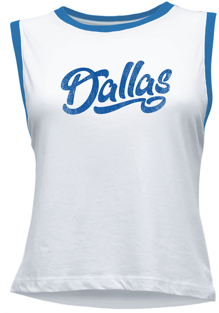 Dallas Women's Wordmark Cropped Ringer Tank - White