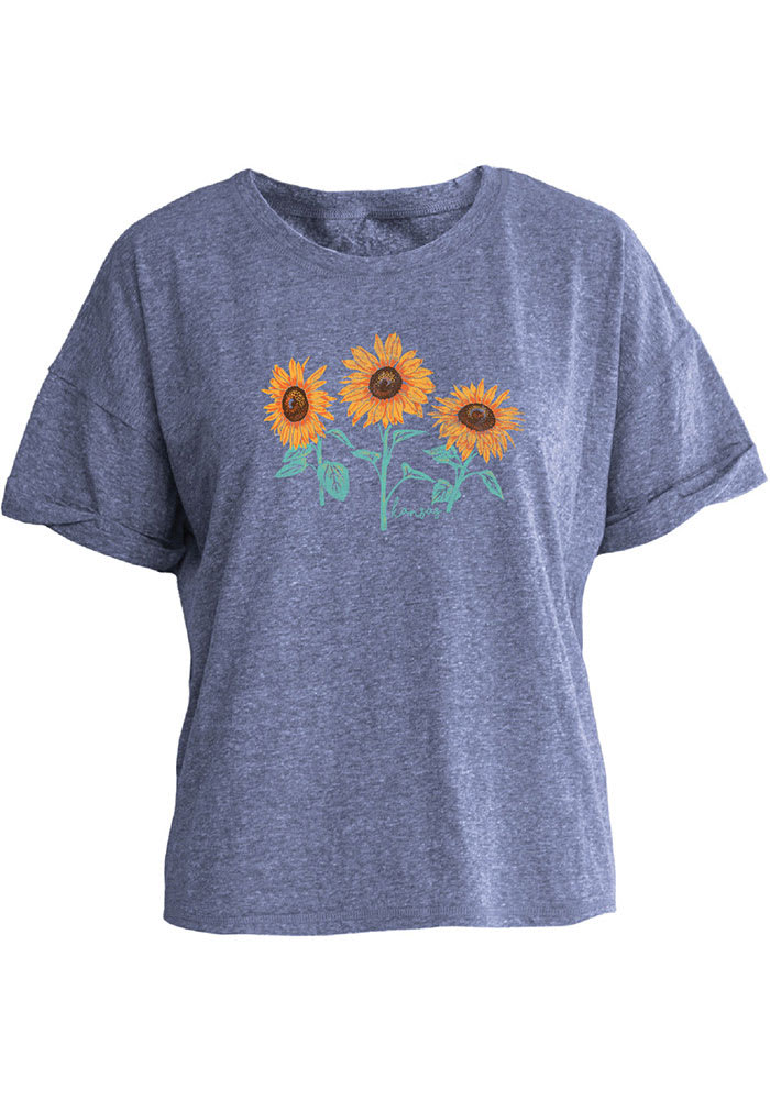 Kansas Womens Navy Blue Sunflowers Short Sleeve T-Shirt