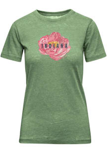 Indiana Womens Green Peony Flower Short Sleeve T-Shirt