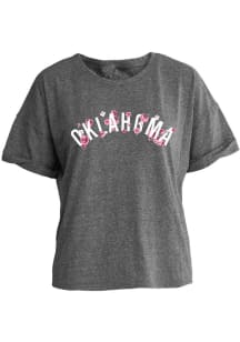 Oklahoma Womens Charcoal Flowers Short Sleeve T-Shirt