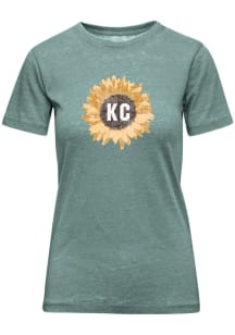 Kansas City Womens Green Sunflower Short Sleeve T-Shirt