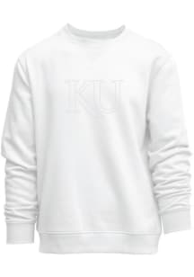 Kansas Jayhawks Mens White Tonal Mascot Long Sleeve Crew Sweatshirt