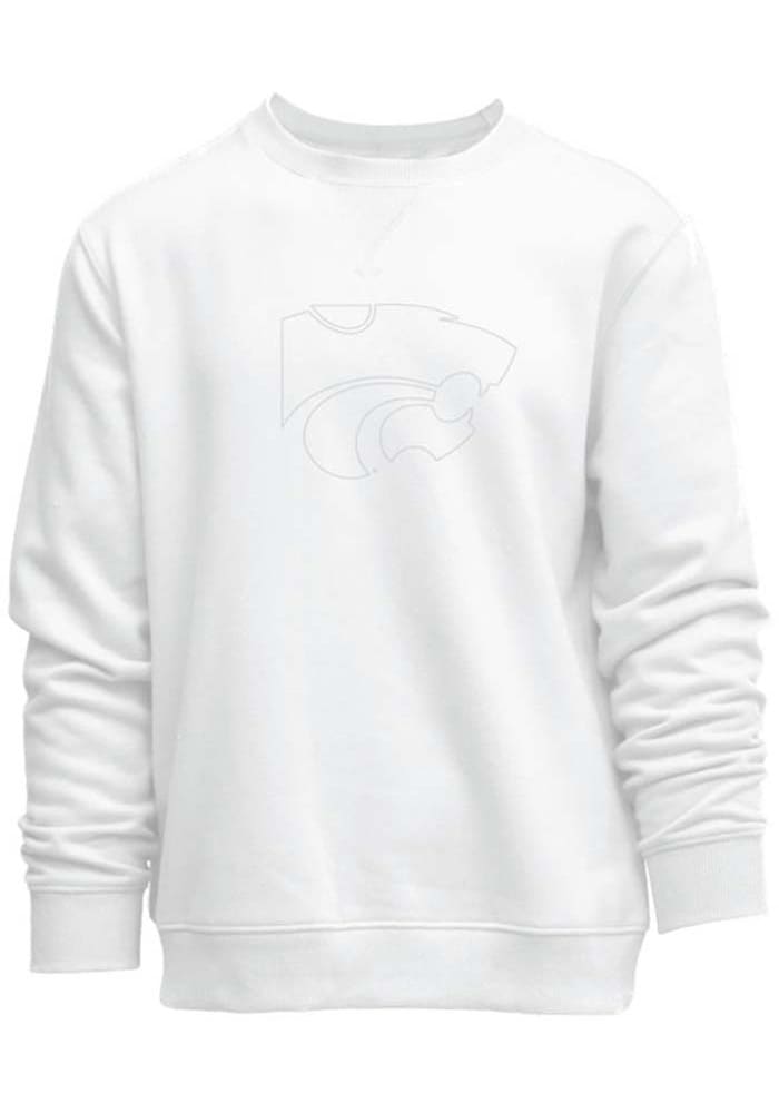 K-State Wildcats Mens White Tonal Mascot Long Sleeve Crew Sweatshirt