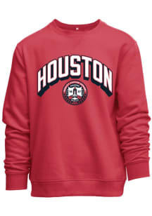 Houston Mens Red Arched Wordmark Long Sleeve Crew Sweatshirt