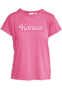 Kansas Womens Pink Script Short Sleeve T-Shirt