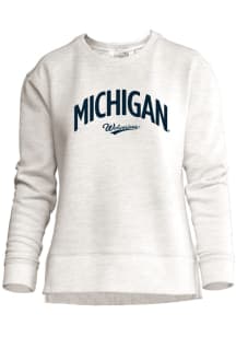 Womens Oatmeal Michigan Wolverines Crew Design Crew Sweatshirt