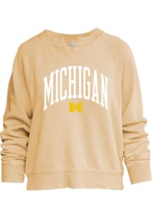 Womens Yellow Michigan Wolverines Crew Design Crew Sweatshirt