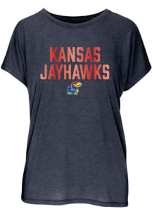 Kansas Jayhawks Womens Navy Blue Foil Blossom Short Sleeve T-Shirt