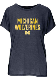 Michigan Wolverines Womens Navy Blue Foil Blossom Short Sleeve T-Shirt