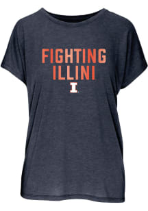 Illinois Fighting Illini Womens Navy Blue Foil Blossom Short Sleeve T-Shirt