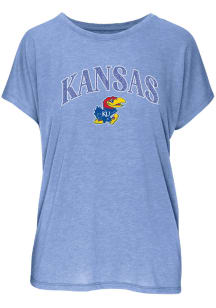 Kansas Jayhawks Womens Light Blue Glitter Blossom Short Sleeve T-Shirt