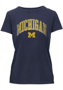 Michigan Wolverines Womens Navy Blue Glitter Essentials Short Sleeve T-Shirt